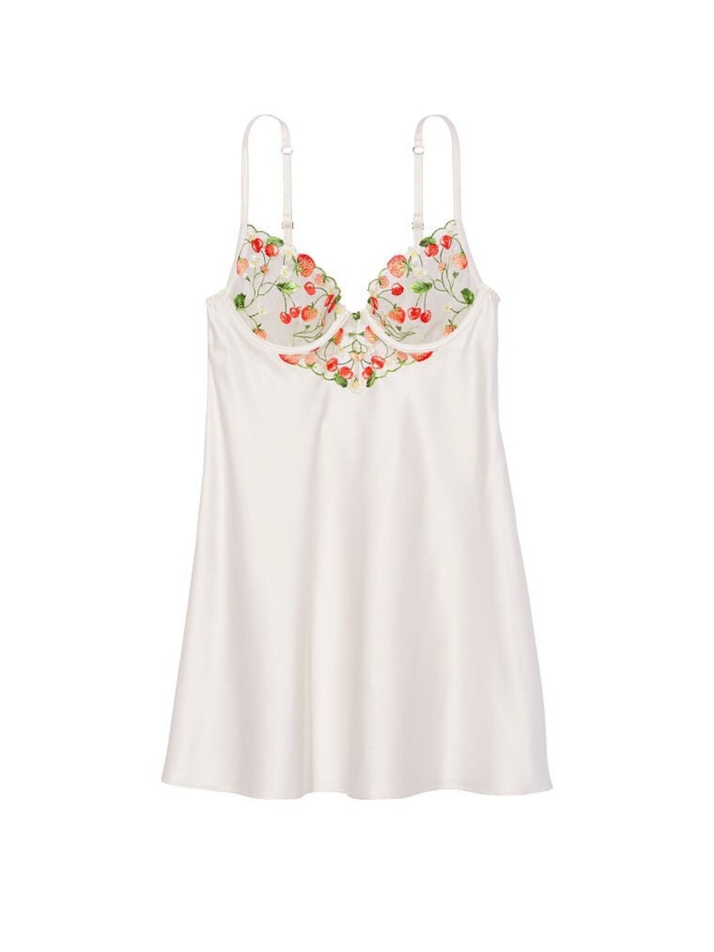 Victoria's Secret Slip Dress Satin White with Strawberry 🍓 Embroidery Size XL